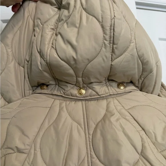 Barn style J. Crew Quilted Puffer Coat jacket in Beige with Corduroy Collar - Picture 6 of 9